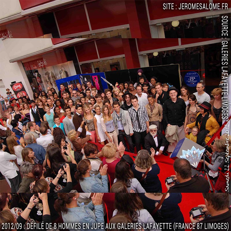 Défilé d'hommes en jupe aux Galeries Lafayette de Limoges