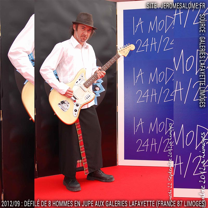 Nicolas Fleury (alias Niko), homme en jupe guitariste